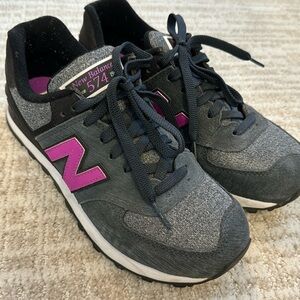 New balance 574 sneakers/tennis shoes black, gray, white, and purple